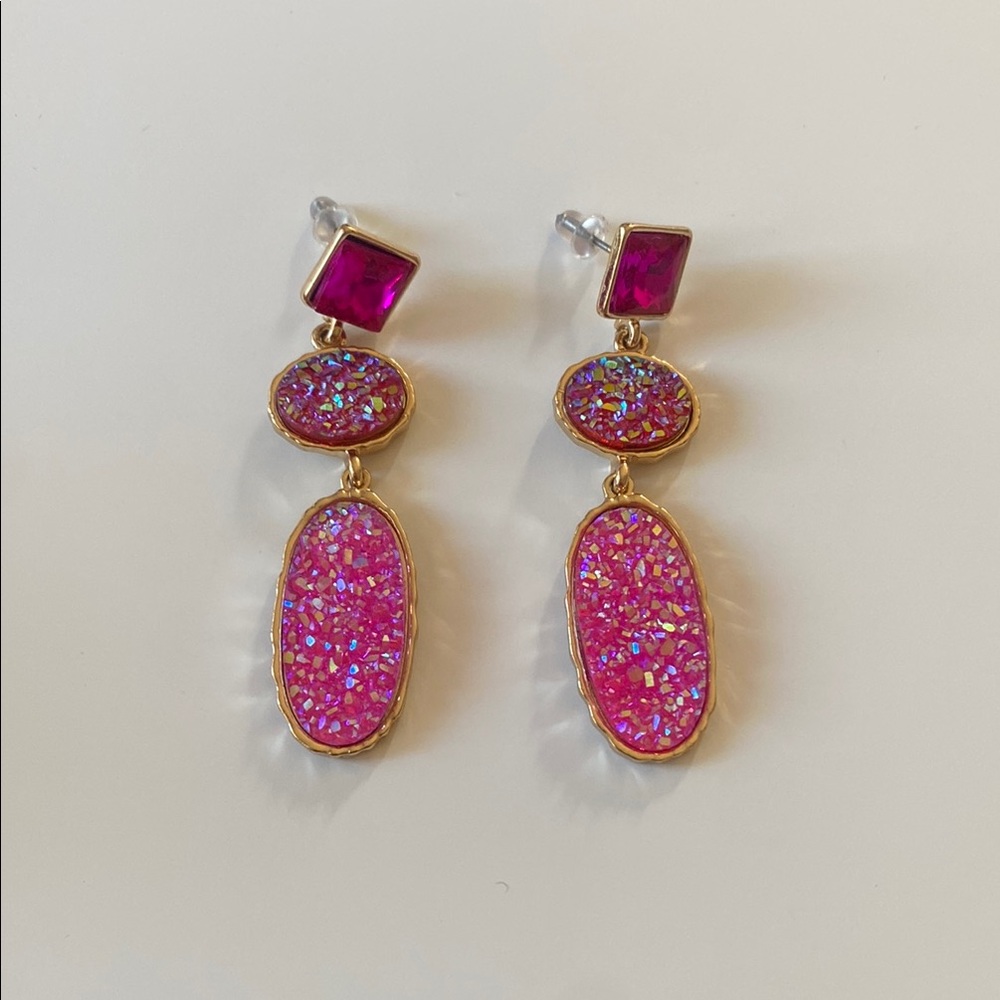 Chic Pink and Gold Dangle Earrings